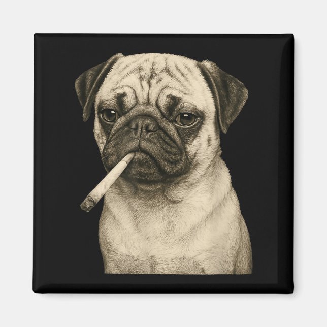 Aimant Funny Smoking Pug Dog Cigarette Gen Z Meme Graphic (Devant)