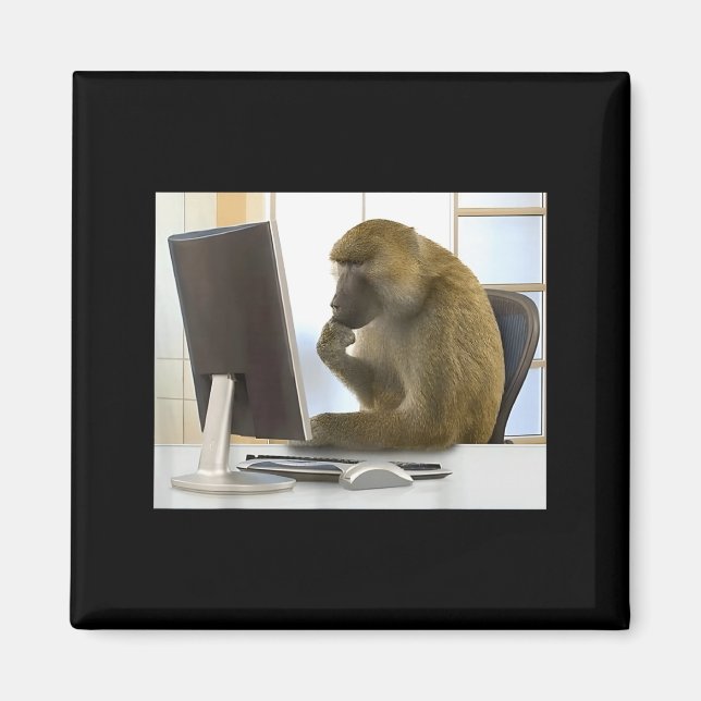 Aimant Funny Thinking Monkey Meme Office Curious Ape Brai (Devant)