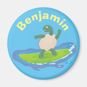 Aimant Funny tortoise wave surfing cartoon
