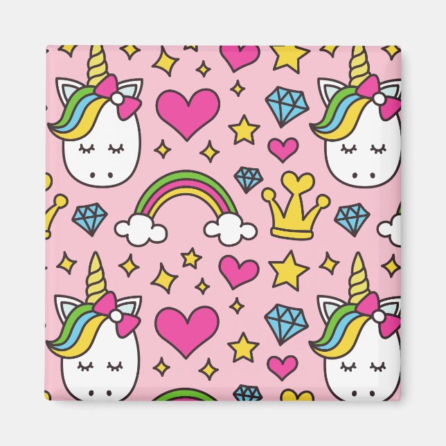 Aimant Funny Unicorn Motif rose Magique Cheval mignon (Devant)