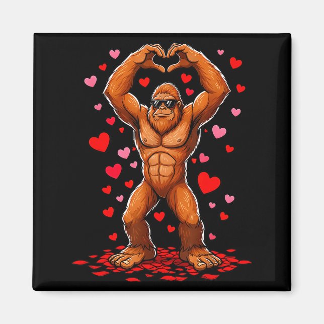Aimant Funny Valentines Day Bigfoot Heart Sungles Sasquat (Devant)