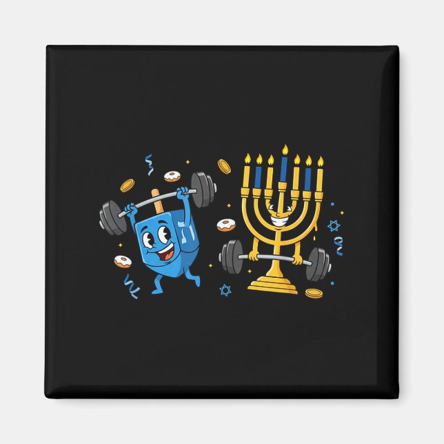 Aimant Funny Weightlifting Gym Dreidel Menorah Hanukkah W (Devant)