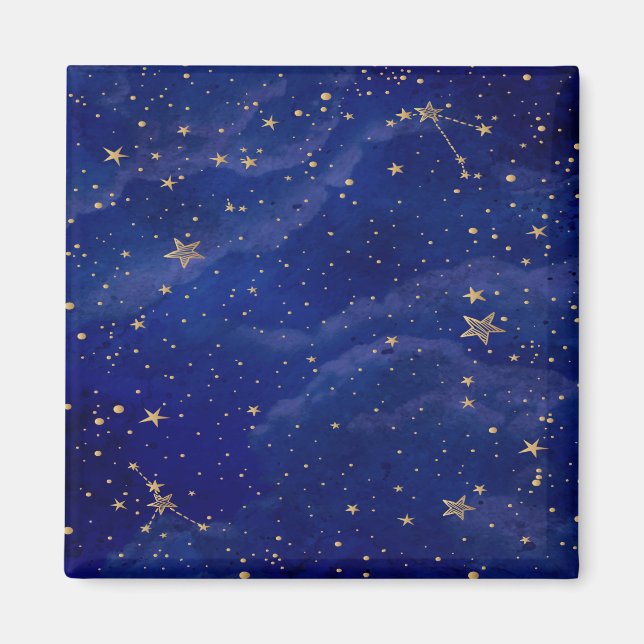 Aimant Galaxie bleue avec étoiles d'or (Devant)