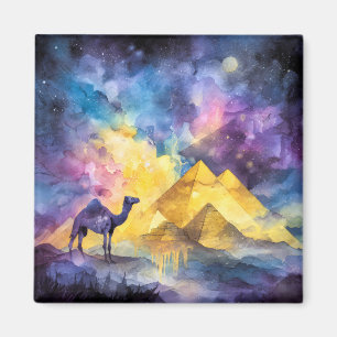 Aimant Galaxie de désert à l'aquarelle Chameau Pyramide V