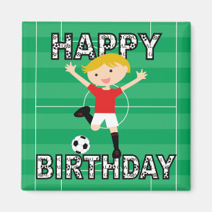 Aimant Garçon 1 d'anniversaire du football rouge et blan