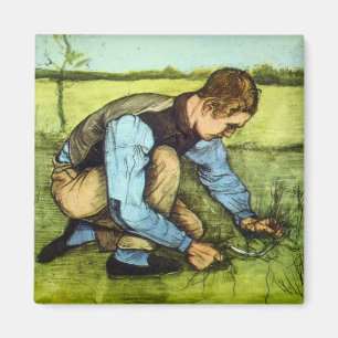 Aimant Garçon coupant de l'herbe avec une faucille par Vi