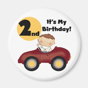 Aimant Garçon en voiture rouge 2e Anniversaire Tshirts et