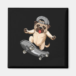 Aimant Garçon gris skateboardeur skater chien carlin