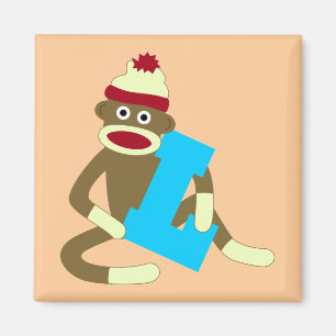 Aimant Garçon L de monogramme de singe de chaussette