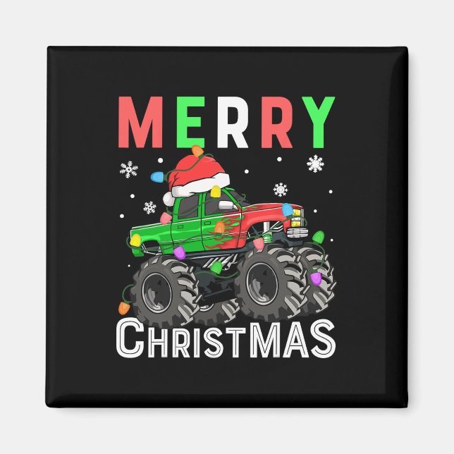 Aimant Garçons Monster Camion Joyeux Noël Santa Hat Enfan (Devant)