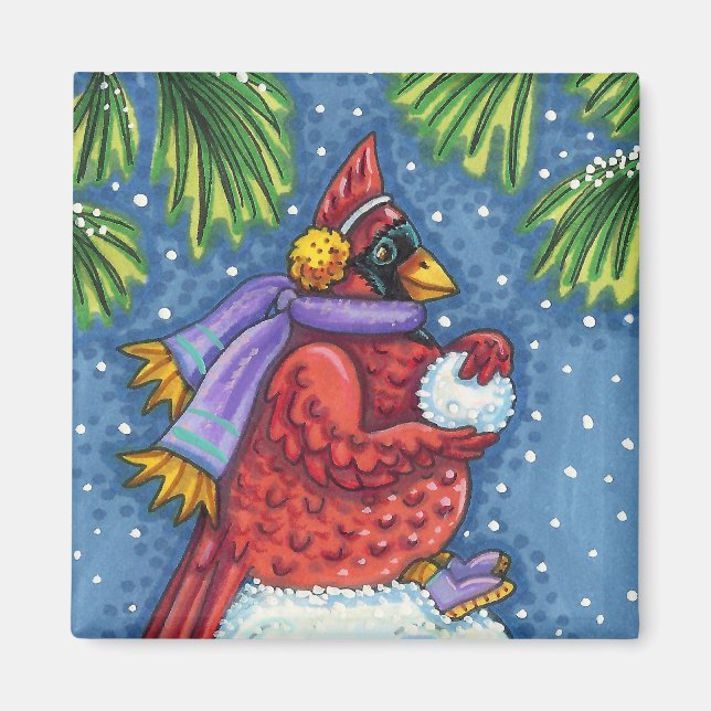 AIMANT GARDE CARDINAL SNOWMAN, CUTE NOËL REDBIRD (Devant)