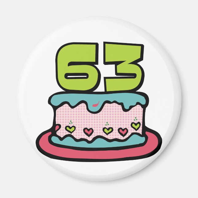 Aimant Gâteau d'anniversaire de 63 ans (Devant)
