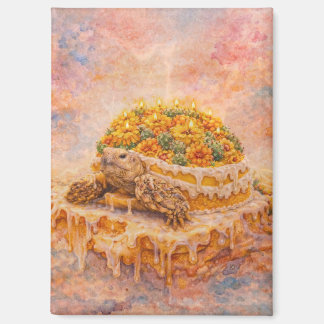 Aimant Gâteau d'anniversaire de tortue Sulcata de souci e