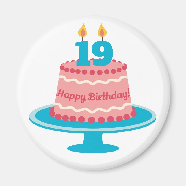 Aimant Gâteau du 19e anniversaire (Devant)