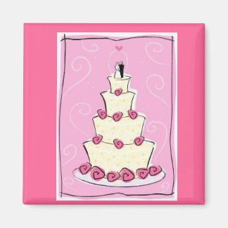 Aimant Gâteau mariage avec arrière - plan rose