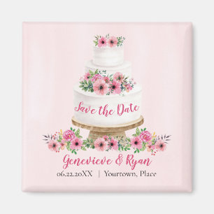 Aimant Gâteau Mariage rose Aquarelle Enregistrer la date