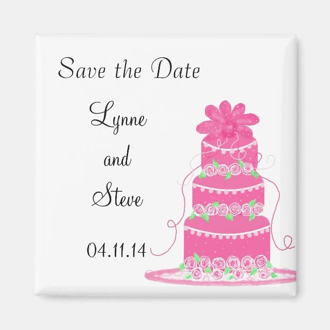 Aimant Gâteau Mariage rose Enregistrer la date (Devant)