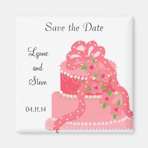 Aimant Gâteau Mariage rose ruban Enregistrer la date