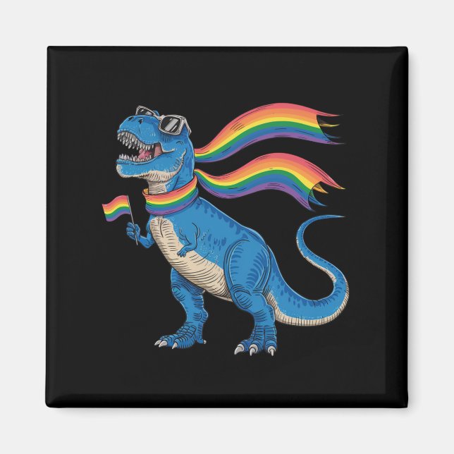 Aimant Gay pride Dino Trex Rainbow Flag Lgbt Ally (Devant)
