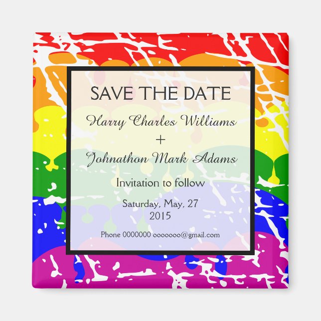 Aimant Gay Rainbow Freedom Flag Wedding Enregistrer la da (Devant)