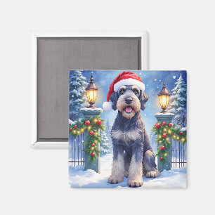 Aimant Géant Schnauzer Clôture de fer enneigée Père Noël 