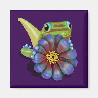 Aimant Gecko avec Zinnia Flower