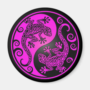 Aimant Geckos noirs et magenta de Yin Yang
