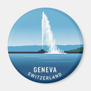 Aimant Geneva Street Suisse Travel Jet d'eau Sunset