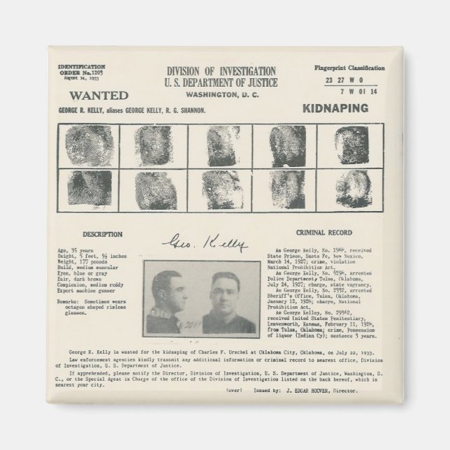 Aimant géorge kelly fbi (Devant)