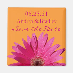 Aimant Gerbera rose orange Mariage de fête Sauvez la date