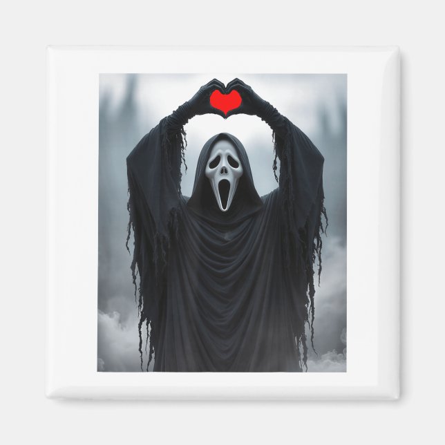 Aimant Ghost Red Heart Hands Y Face Halloween Valentines  (Devant)