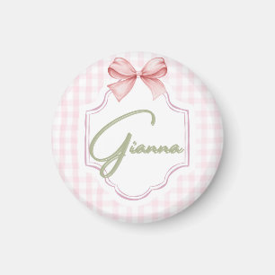 Aimant Gianna Baby Girl Nursery Bow&En vichy personnalisé