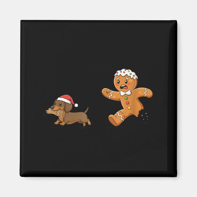 Aimant Gingerbread Cookie Chasing Dachshund Christmas Dog (Devant)