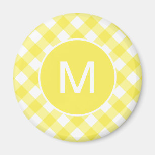 Aimant Gingham Classique Jaune Clair à Motif Monogramme