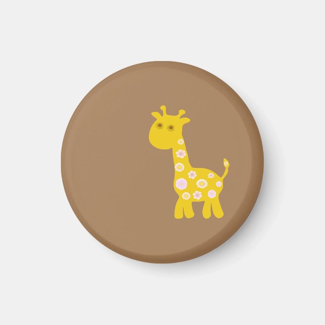 Aimant Girafe rétro et drôle de fleurs motifs pastel (Devant)