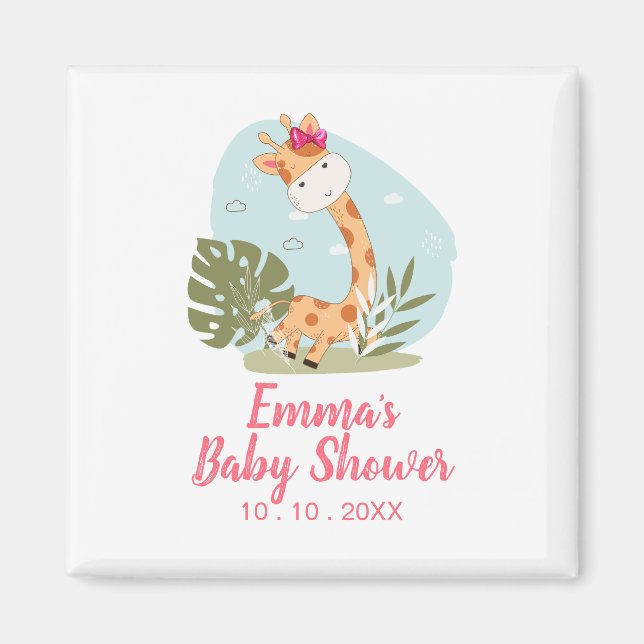 Aimant Giraffe Baby shower Napkin (Girl Safari Animal) (Devant)