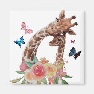 Aimant Giraffe Bébé & Maman Avec Papillons