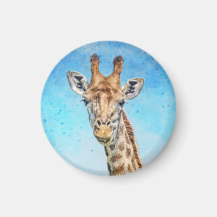 Aimant Giraffe curieuse avec Ciel de Confetti Bleu