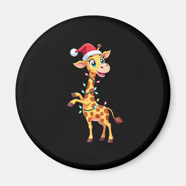 Aimant Giraffe Xmas Lighting Funny Santa Giraffe Christma (Devant)