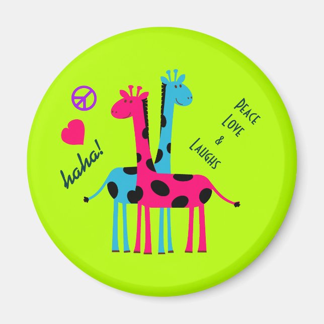 Aimant Giraffes de Cartoon mignonnes, amour de paix et ri (Devant)