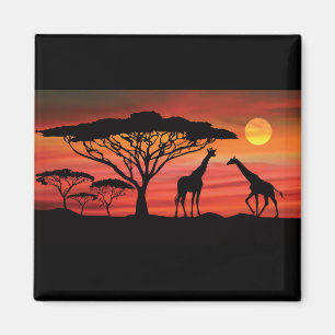 Aimant Giraffes et coucher du soleil