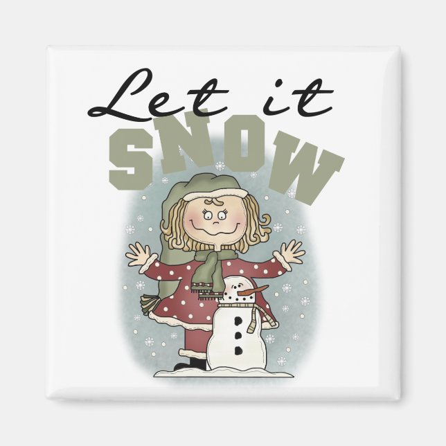 Aimant Girl and Snowman Let it Snow T-shirts (Devant)