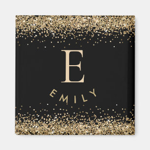 Aimant Girl Gold Parties scintillant Noir Monogramme Nom 