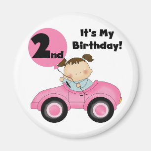 Aimant Girl in Pink Car 2nd Birthday Tshirts et cadeaux