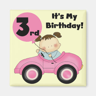 Aimant Girl in Pink Car 3e Anniversaire Tshirts et cadeau