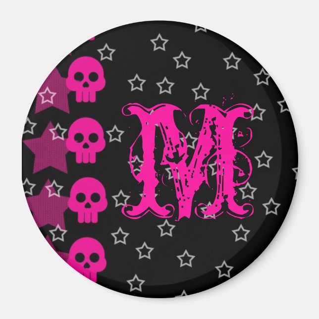 Aimant Girly d'initiale de monogramme de punk rock (Devant)