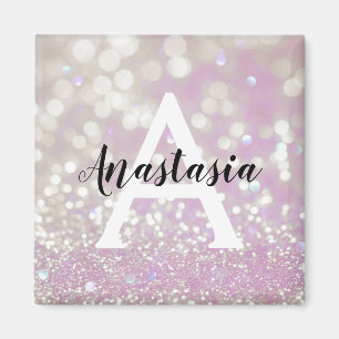 Aimant Girly Lilac Shimmer Glitter Sparkles Monogram Name