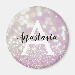 Aimant Girly Lilac Shimmer Glitter Sparkles Monogram Name
