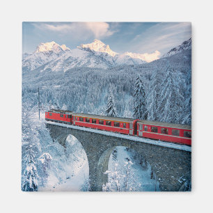 Aimant Glace et neige Train Express Red Bernina Suisse