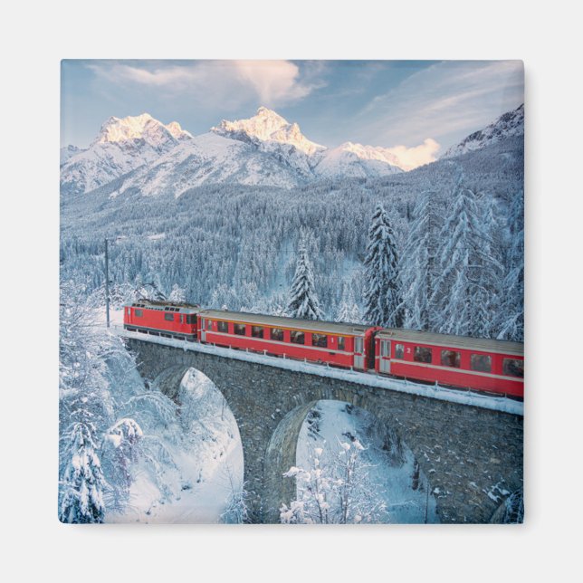 Aimant Glace et neige | Train Express Red Bernina Suisse (Devant)